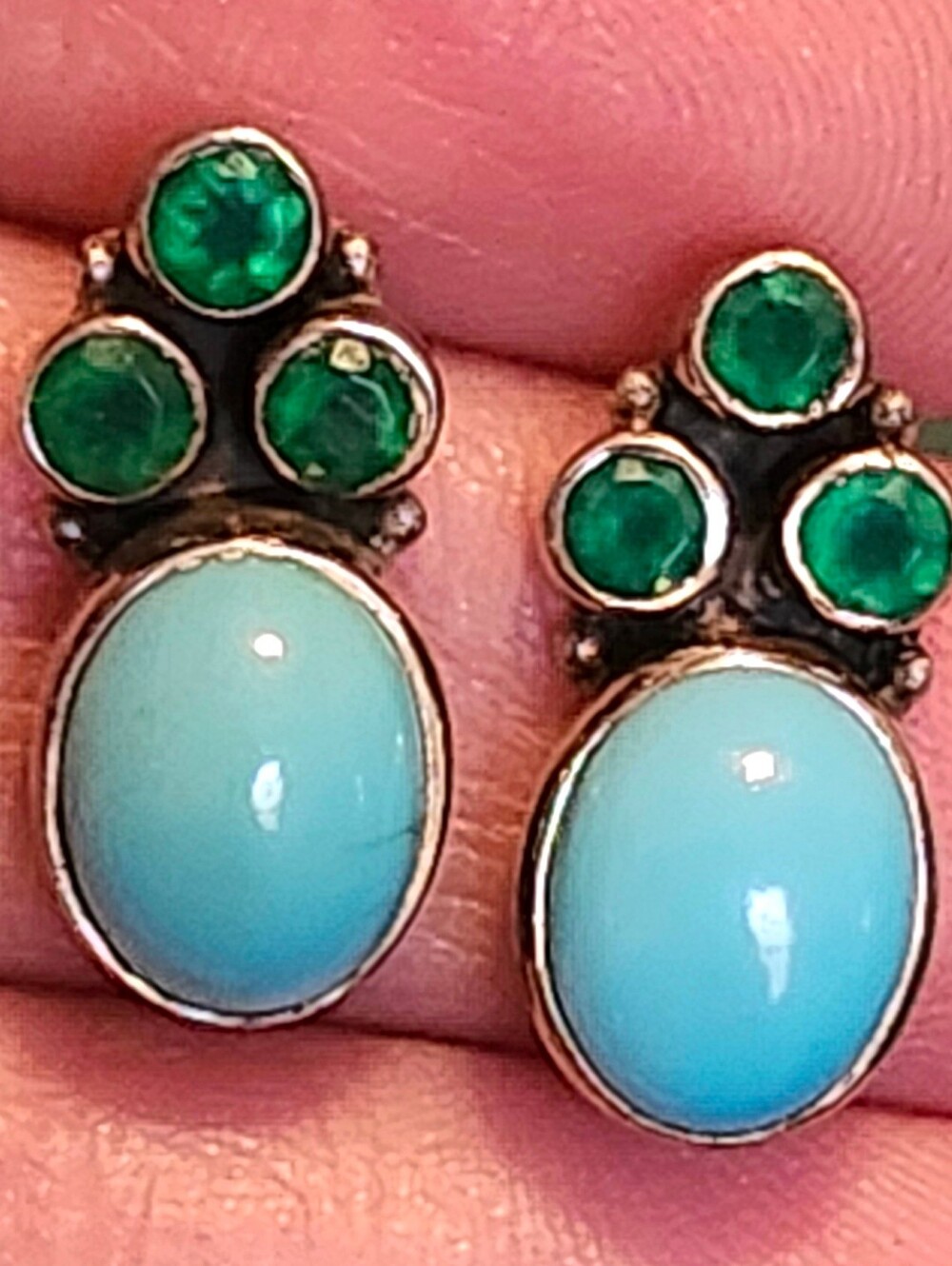 Vintage Nicky Butler 925 Sterling Silver, Turquoise, & Peridot Stud Earrings